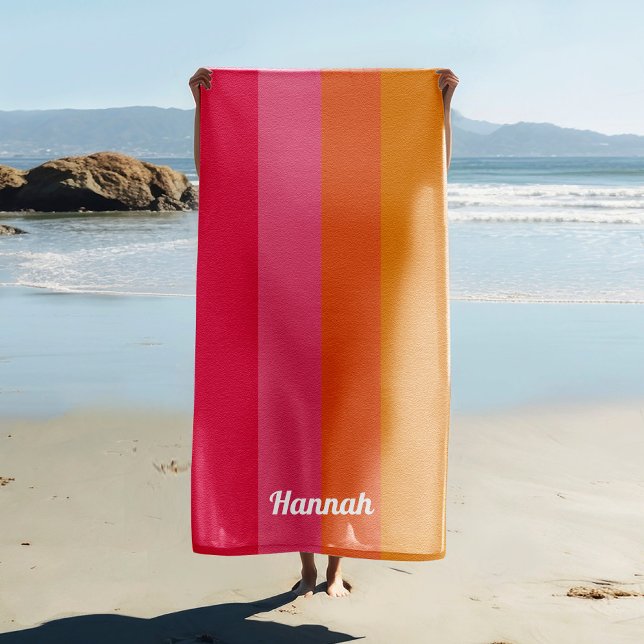 Toalla De Playa Tiras de Naranja rosa mínimo personalizadas (Subido por el creador)