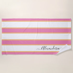 Toalla De Playa Tiras precoces rosadas de mandarina blanca y moder