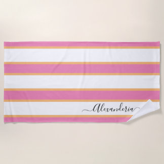 Toalla De Playa Tiras precoces rosadas de mandarina blanca y moder