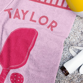 Toalla De Playa Tiras Rojas y Rosadas Pickleball Personalizado