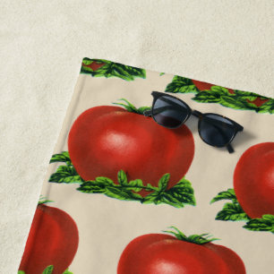 Toalla De Playa Tomate Rojo Maduro Vintage, Verduras y Frutas