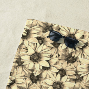 Toalla de playa tono sepia encanto vintage girasol