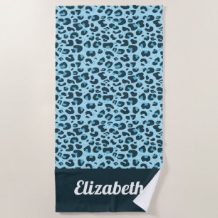 Toalla De Playa Tonos de estampado de leopardo de moda azul con no
