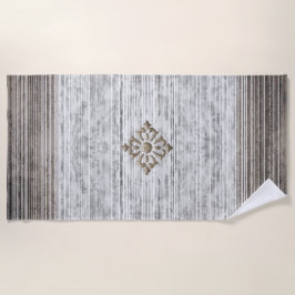 Toalla De Playa Tonos de mármol gris y patrón de rayas