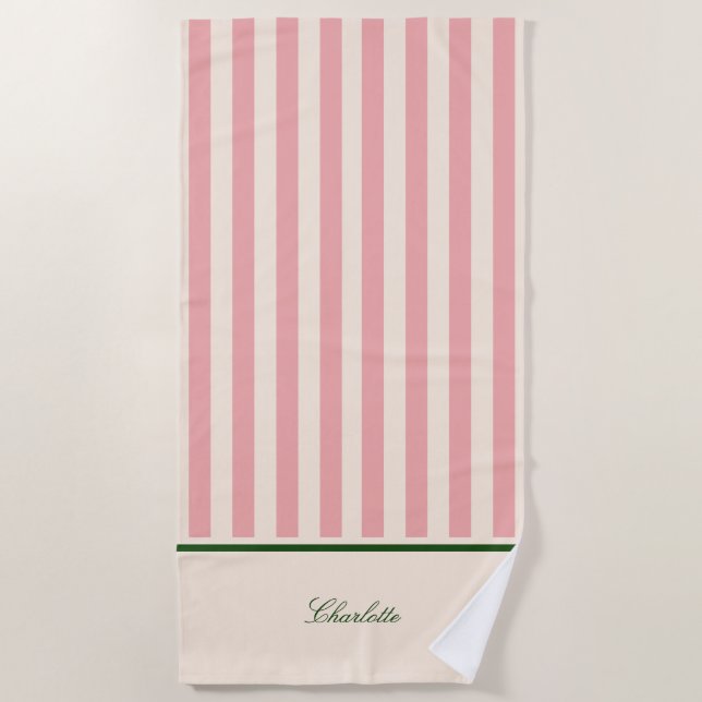 Toalla De Playa Toque Esclusivo Raya Rosa (Anverso)