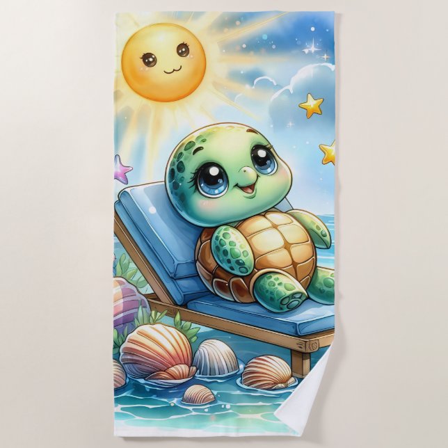 Toalla De Playa Tortuga caga: Serenidad en la Playa (Anverso)