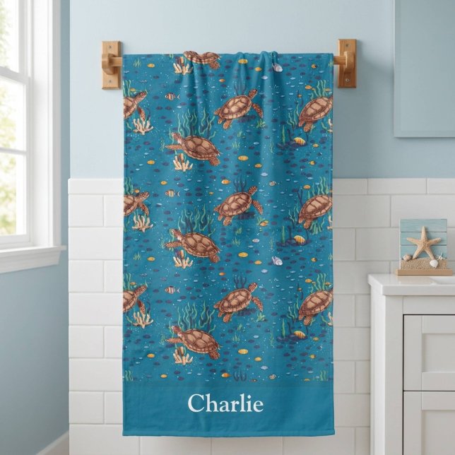 Toalla De Playa Tortuga Marina Azul Personalizada (Subido por el creador)