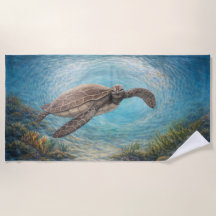 Tortuga marina pintada a mano en vórtice oceánico 
