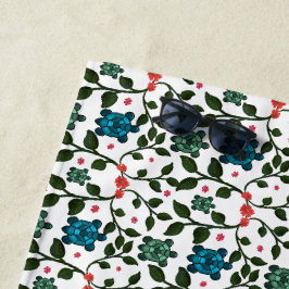 Toalla De Playa Tortuga Marina Tropical Patrón Floral | Océano Cos