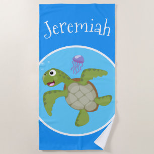 Toalla De Playa Tortuga marina verde suave feliz ilustracion perso