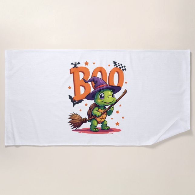 Toalla De Playa Tortuga Tortoise Boo Bruja Trick O Trate Halloween (Anverso)