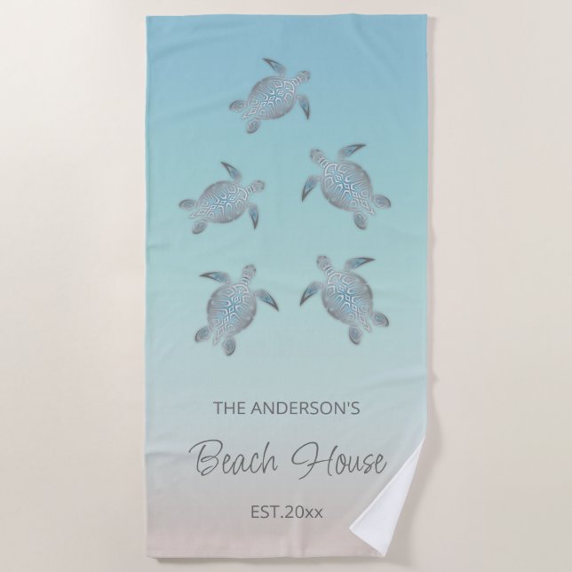 Toalla De Playa Tortugas plateadas estilo playa (Anverso)