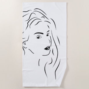 Toalla De Playa Touch Black Line Art Stilized Visual femenino