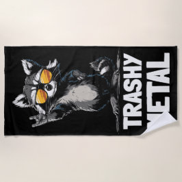 Toalla De Playa Trashy Metal Raccoon – Rock Hand Sign Illustration