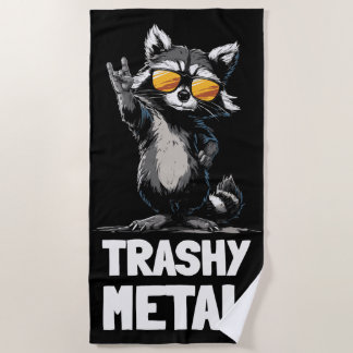 Toalla De Playa Trashy Metal Raccoon – Rock Hand Sign Illustration