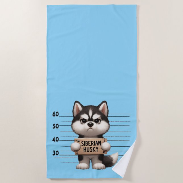 Toalla De Playa  travieso Husky Siberiano  (Anverso)