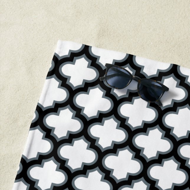 Toalla De Playa Trébol blanco y negro, Entramado, Quatrefoil (In situ)