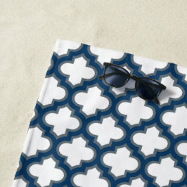 Toalla De Playa Trellis azul blanco y naval, Entramado, Quatrefoil