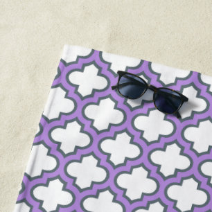 Toalla De Playa Trellis blanca y púrpura, Entramado, Quatrefoil
