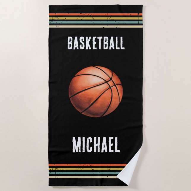Toalla De Playa Trendy Vintage Personalized Basketball Black       (Anverso)