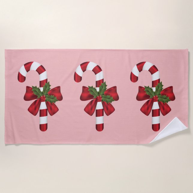 Toalla De Playa Tres caramelos de Navidad en rosa (Anverso)