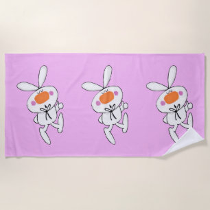 Toalla De Playa Tres garabatos blancos arriba Personalizados Bunni