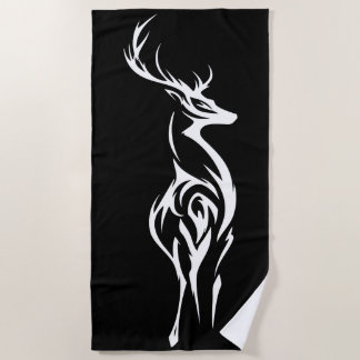 Toalla De Playa Tribal Deer Silhouette Minimal Black White Design