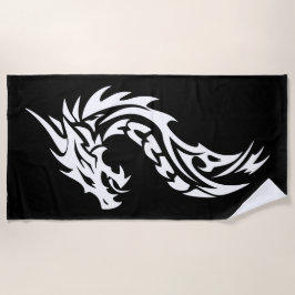 Toalla De Playa Tribal Dragon Silhouette in Bold Black and White