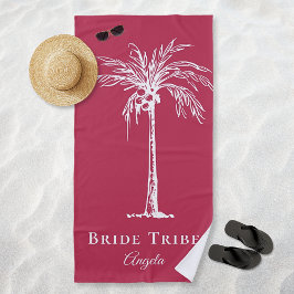 Toalla De Playa Tribu de la Novia Magenta Blanco Palma Personaliza