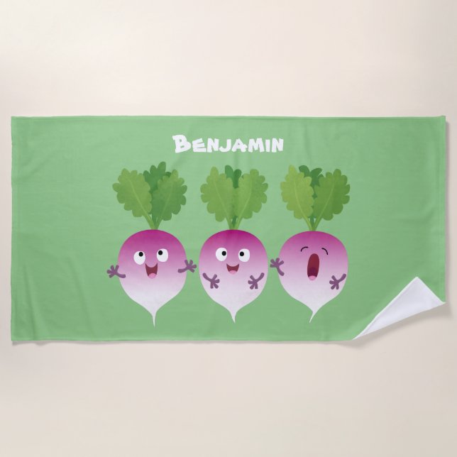 Toalla De Playa Trío de verduras de nabo lindo personalizado (Anverso)