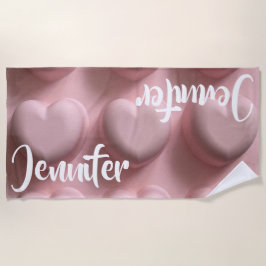 Toalla De Playa Triple corazón rosa horizontal personalizado