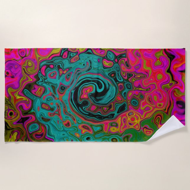 Toalla De Playa Trippy Turquoise Resumen Retro Liquid Swirl (Anverso)