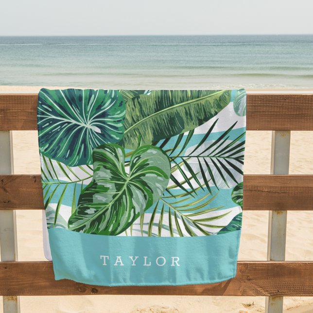 Toalla De Playa Tropical Botanical Stripe Personalized (Subido por el creador)