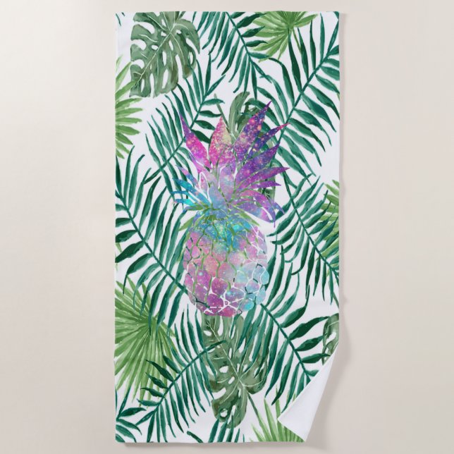 Toalla De Playa Tropical Exótico, Hojas de Palma, Piña (Anverso)