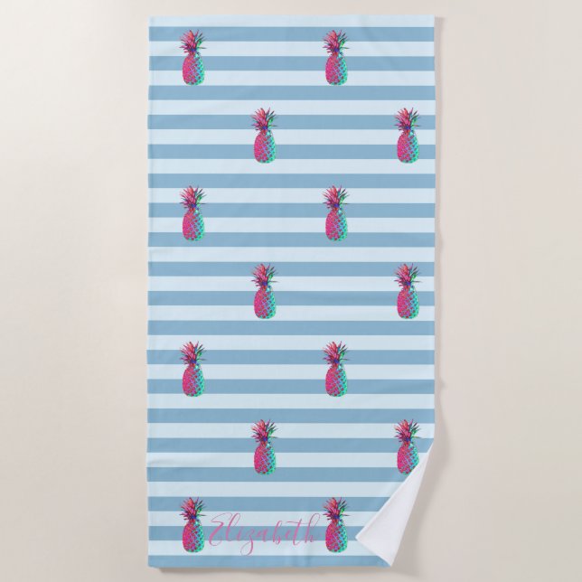 Toalla De Playa Tropical Exótico, Pineapple Personalizado (Anverso)