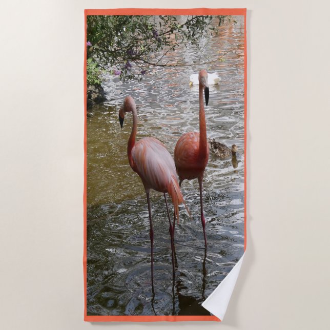 Toalla de playa Tropical Flamingo Birds Beach (Anverso)