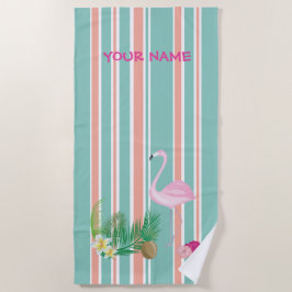 Toalla de playa tropical Flamingo personalizada