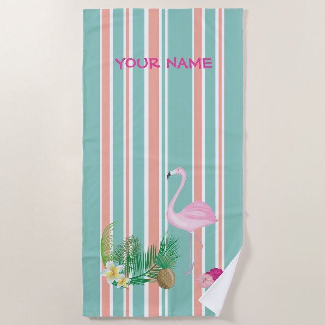 Toalla de playa tropical Flamingo personalizada (Anverso)