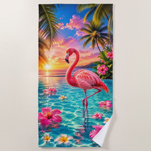 Toalla de Playa Tropical Flamingo Rosa (Anverso)