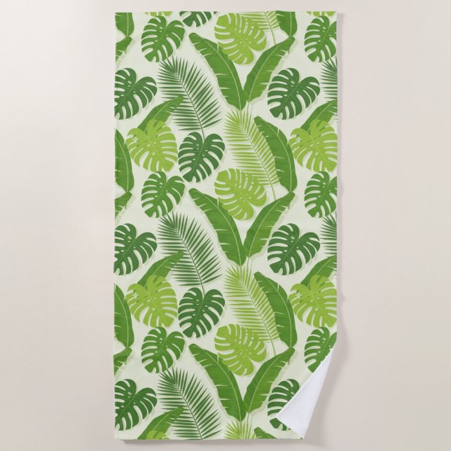 Toalla De Playa Tropical Leaves & Monstera Seamless Pattern (Anverso)