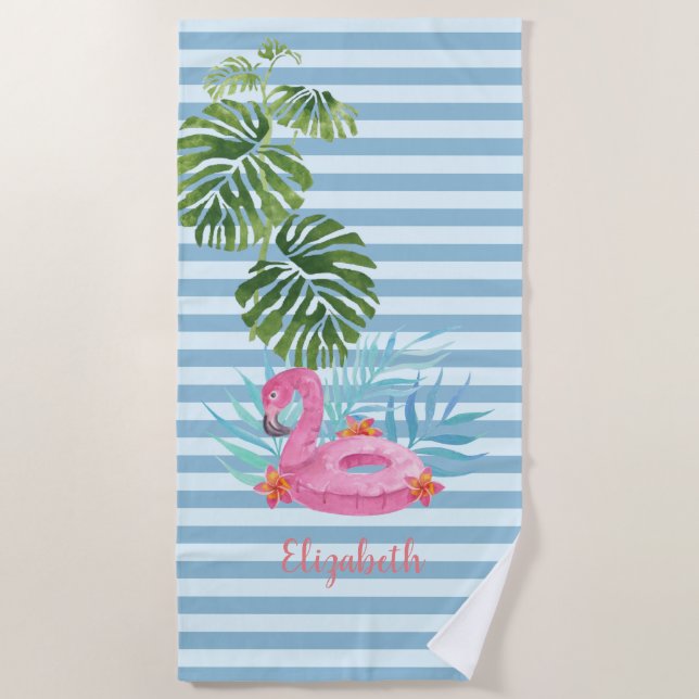 Toalla De Playa Tropical, Striped, Flamingo Pool Flotado (Anverso)