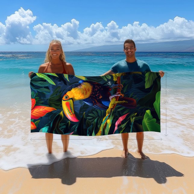 Toalla de playa tropical tropical colorida (Take this great towel on vacation with you - large size but light weight for easy packing)