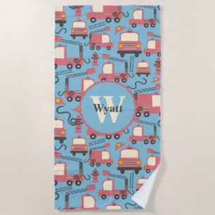 Toalla De Playa Trucos rojos Niños bomberos personalizados