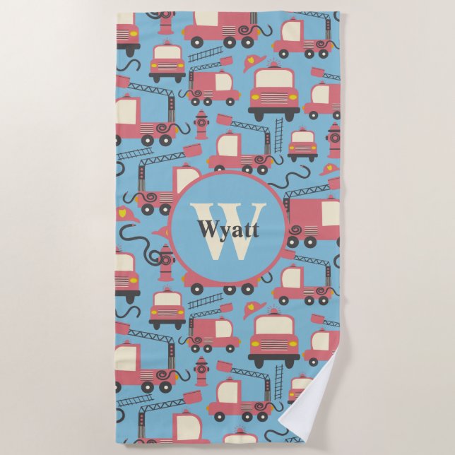 Toalla De Playa Trucos rojos Niños bomberos personalizados (Anverso)