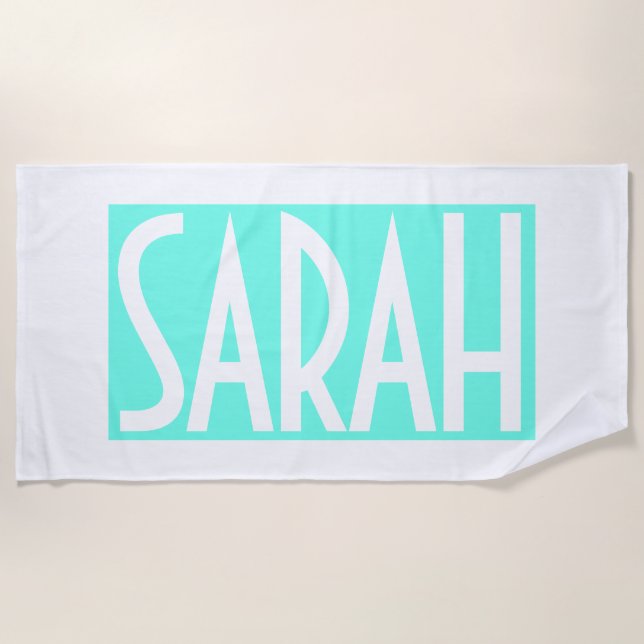 Toalla De Playa Tu nombre | Texto en negrita sobre Aqua ligero (Anverso)