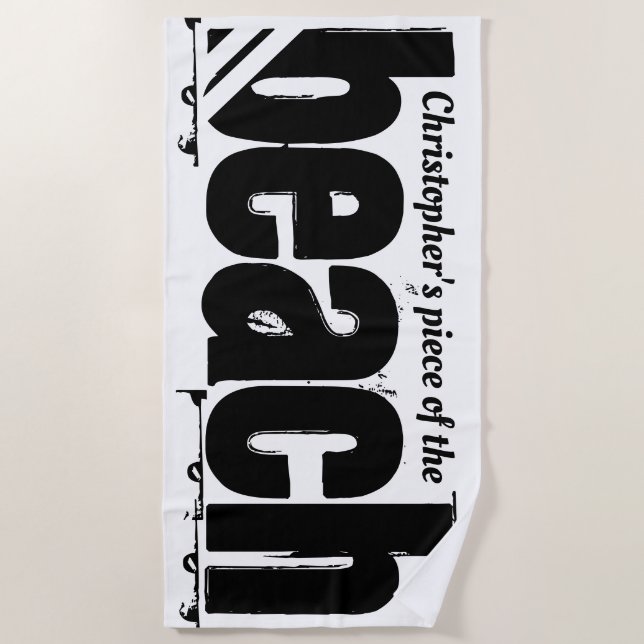 Toalla De Playa Tu pieza de nombre de la playa Divertida blanco y  (Anverso)