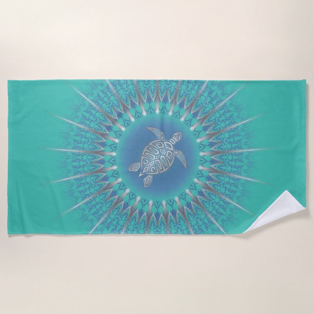 Toalla De Playa Turquesa de plata Mandala (Anverso)