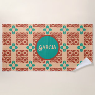 Toalla De Playa Turquoise Zia Tribal Brown Tan