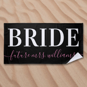 Toalla De Playa Typografía Futuro Sra. Name Bride Pink Black