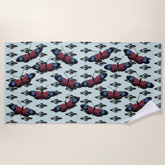 Toalla De Playa Ufo y mariposas (Anverso)